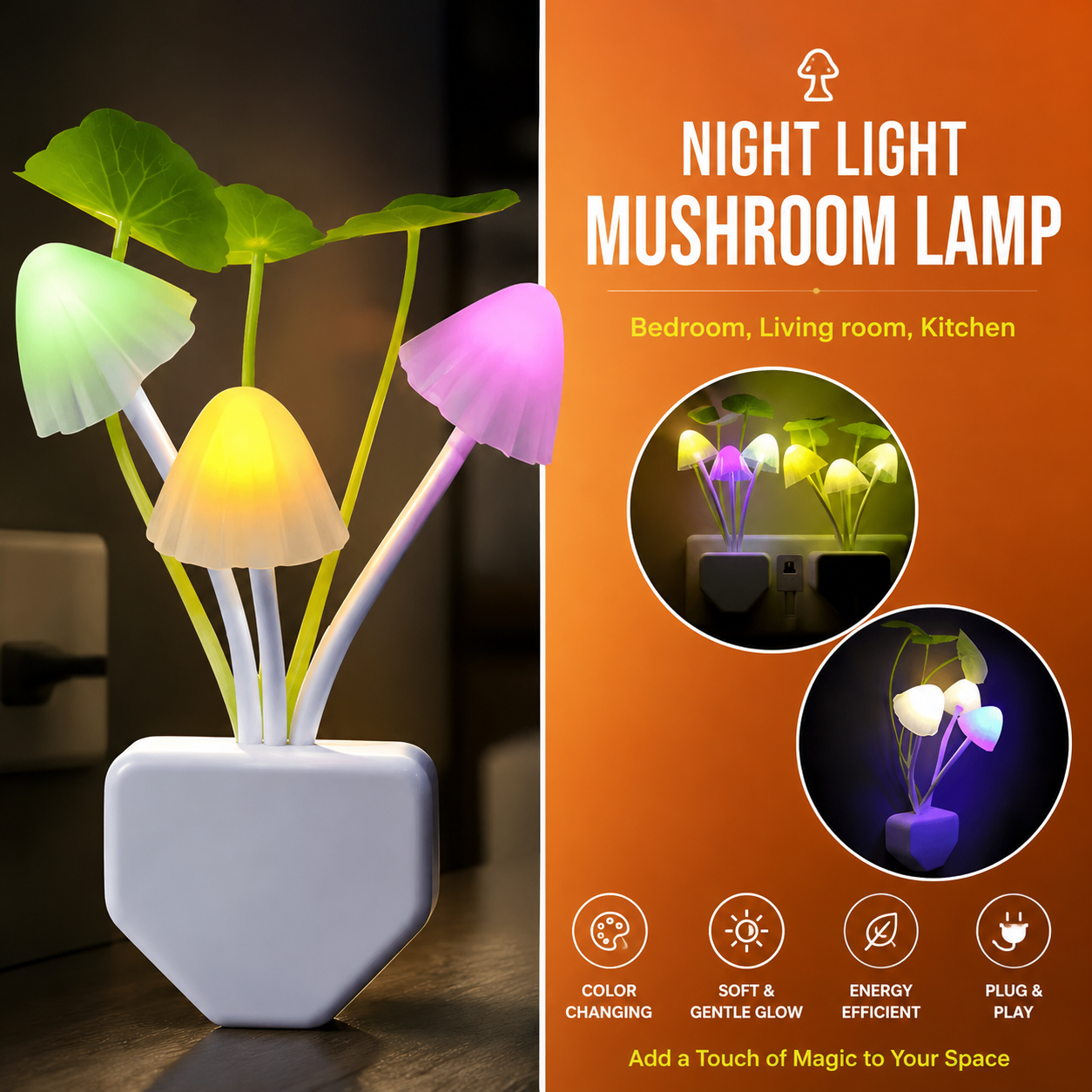 Mushroom Night Lamp – Color Changing LED Night Light for Bedroom & Kids Room