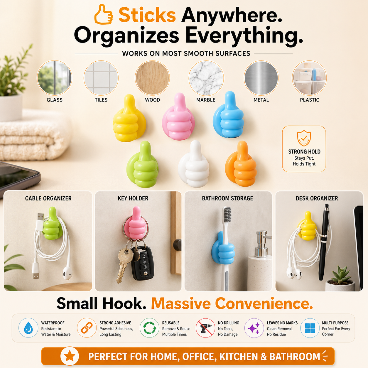 Thumb Wall Hook Organizer - Pack Of 10
