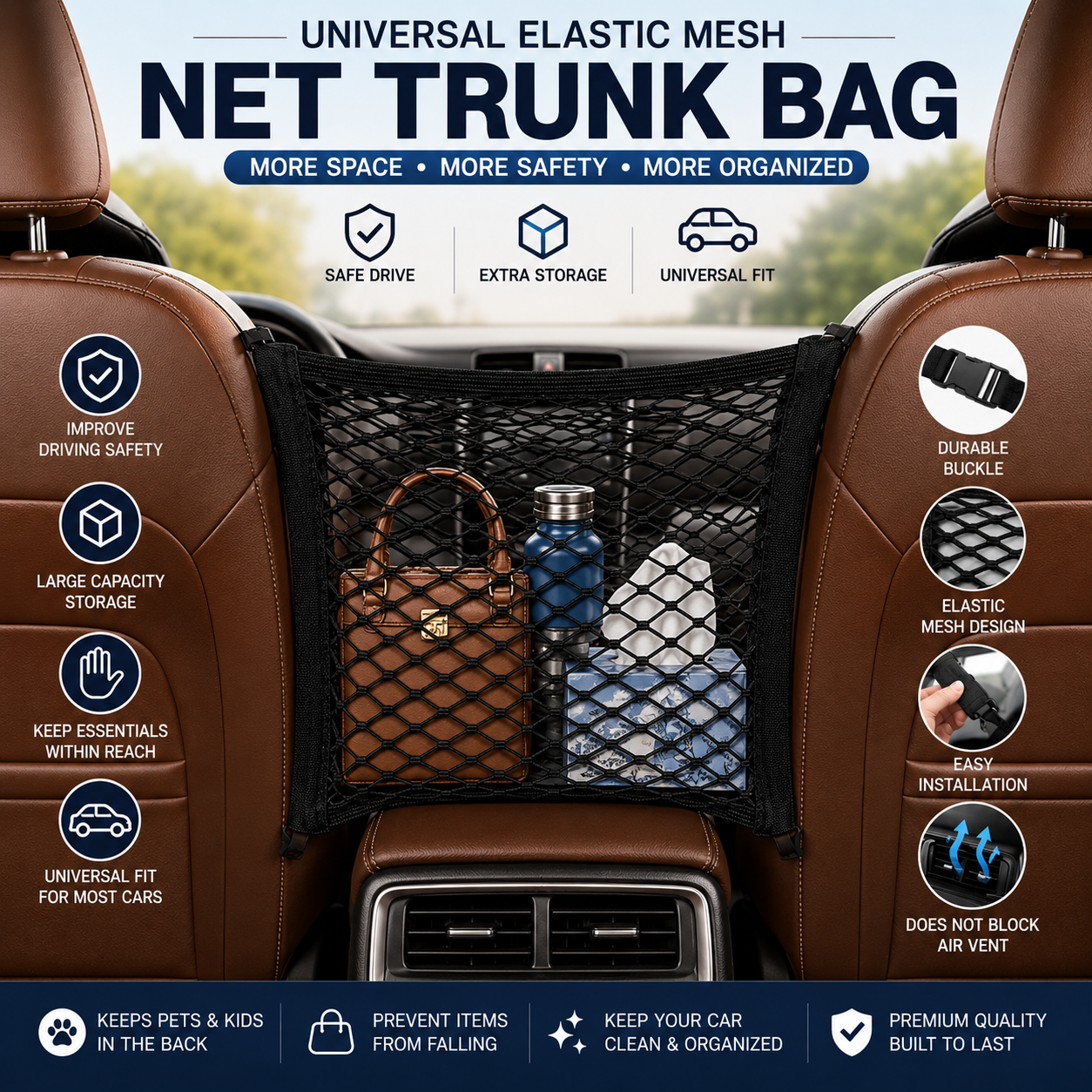 Universal 3 Layer Car Mesh Organizer