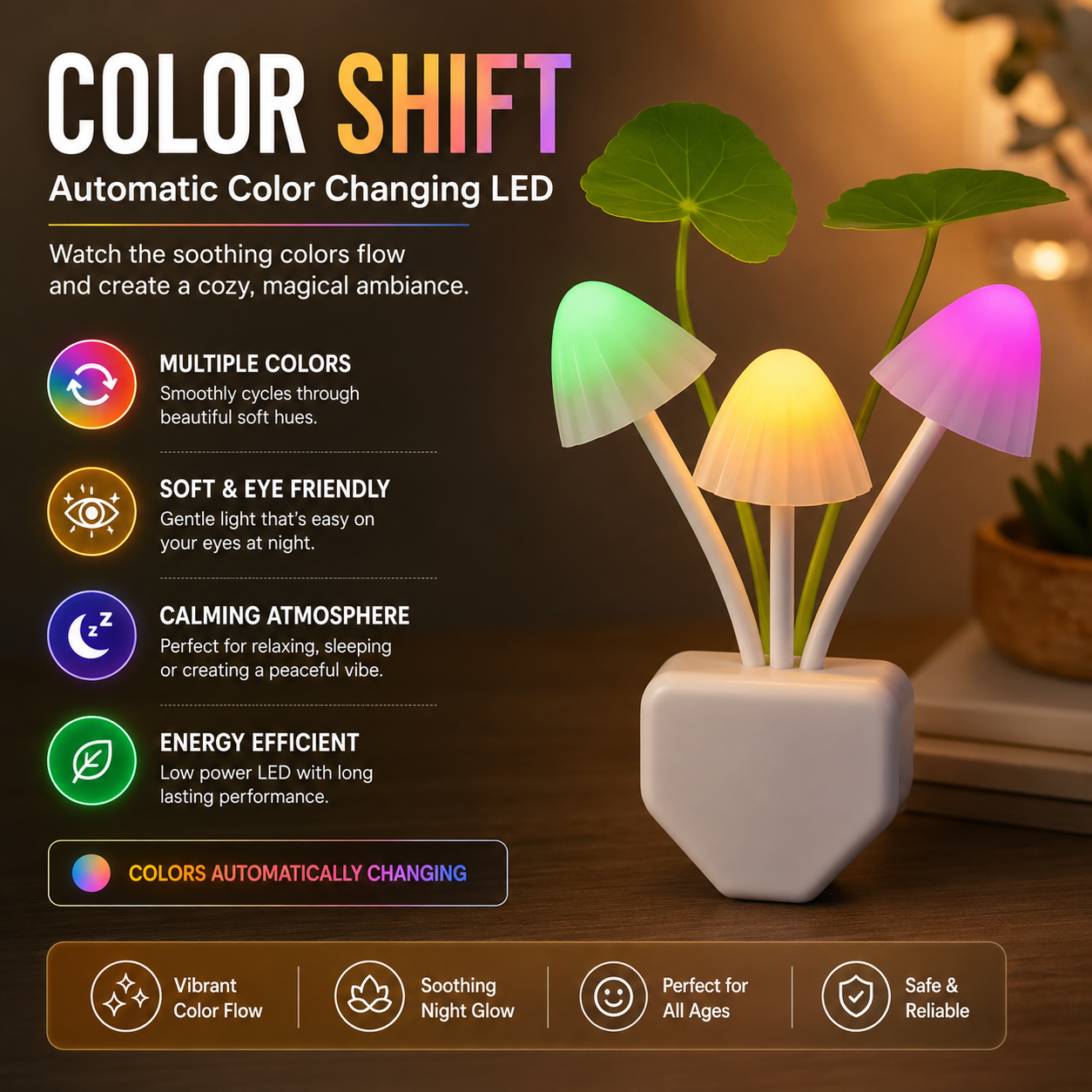 Mushroom Night Lamp – Color Changing LED Night Light for Bedroom & Kids Room
