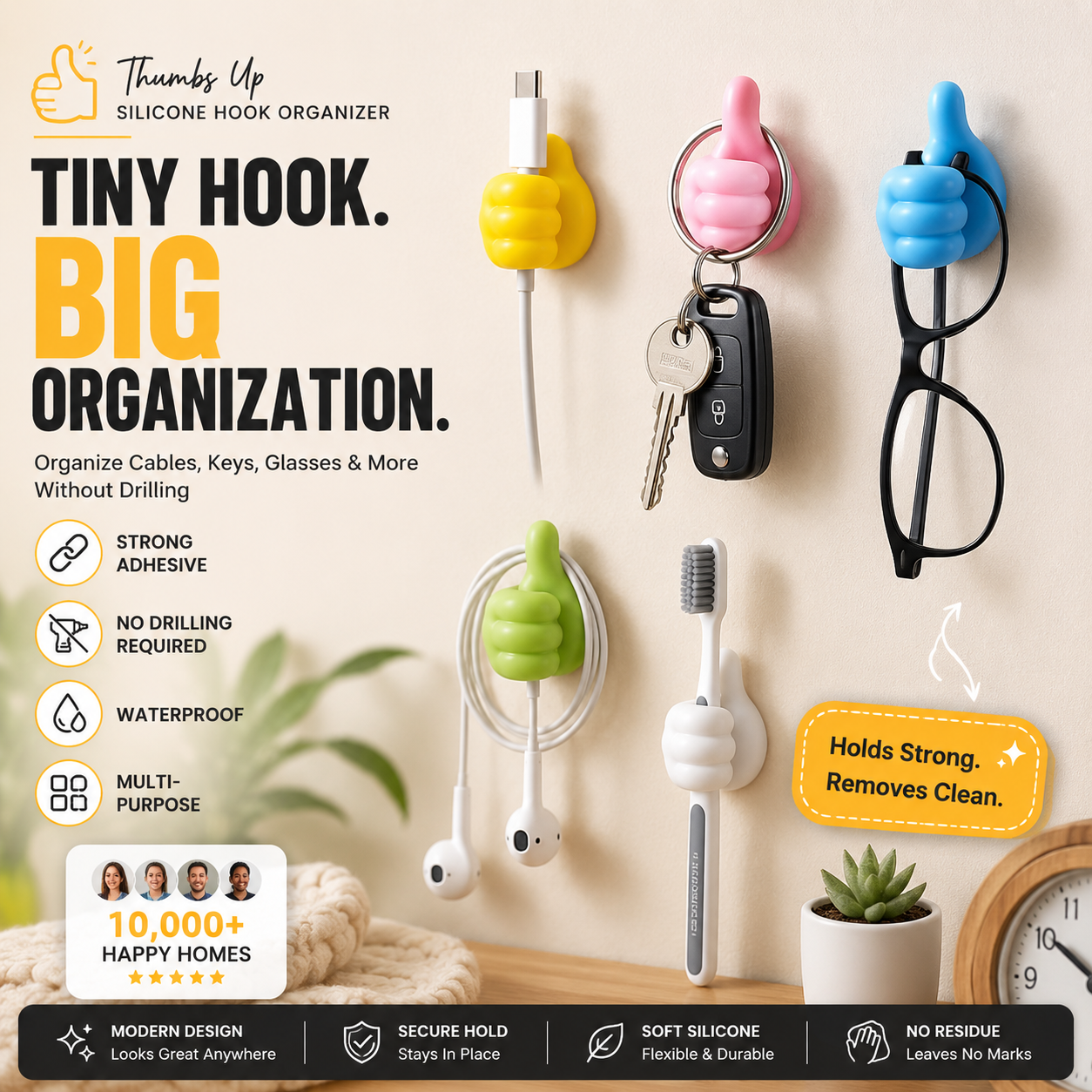Thumb Wall Hook Organizer - Pack Of 10