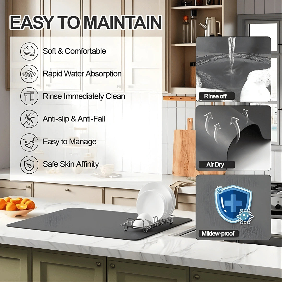 Absorbent Sink Mat | Quick-Dry, Anti-Slip Base | For Wet Counters & Dish Racks
