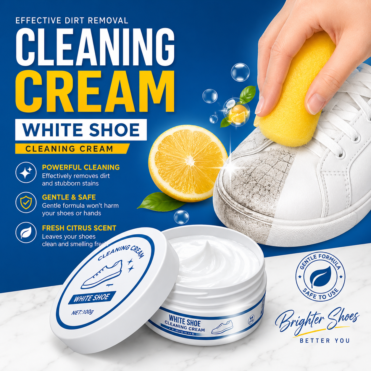 White Shoe Cleaning Cream with Sponge