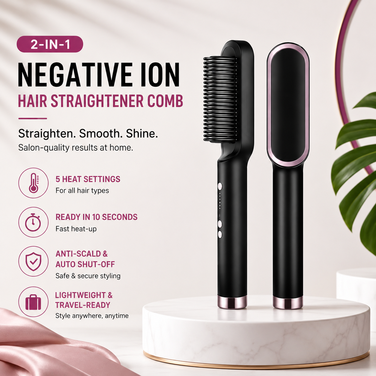 Negative Ion Hair Straightener Styling Comb