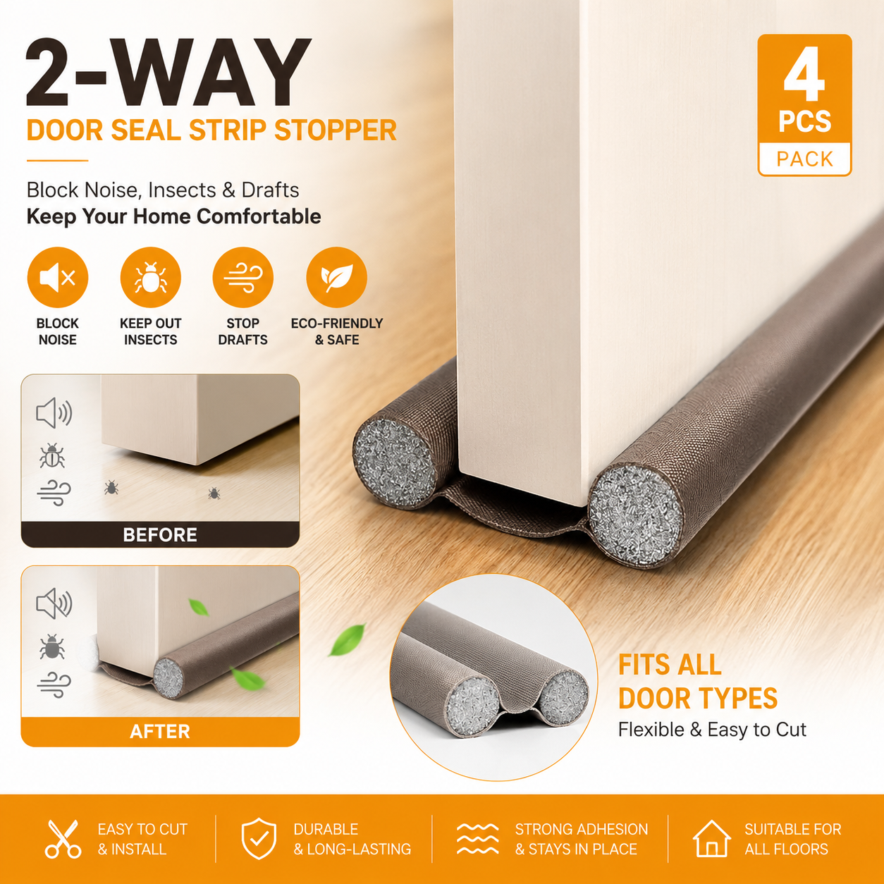Door Bottom Seal Strip Stopper - Pack of 4