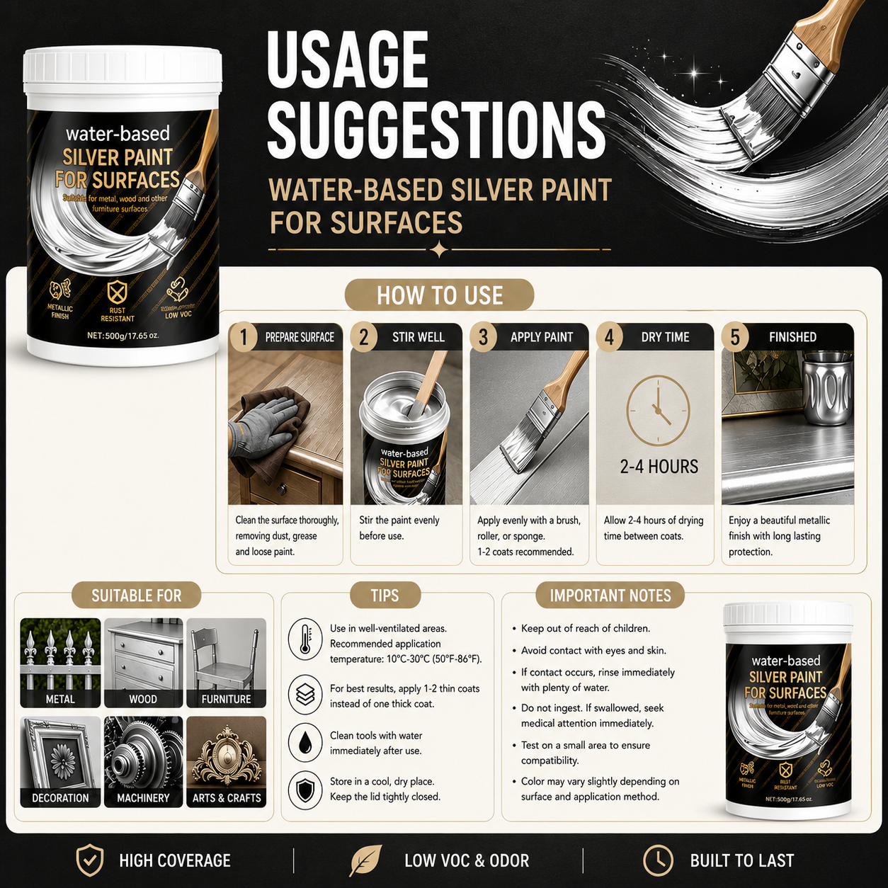 Water-Based Silver Paint for Metal & Wood - 400ml