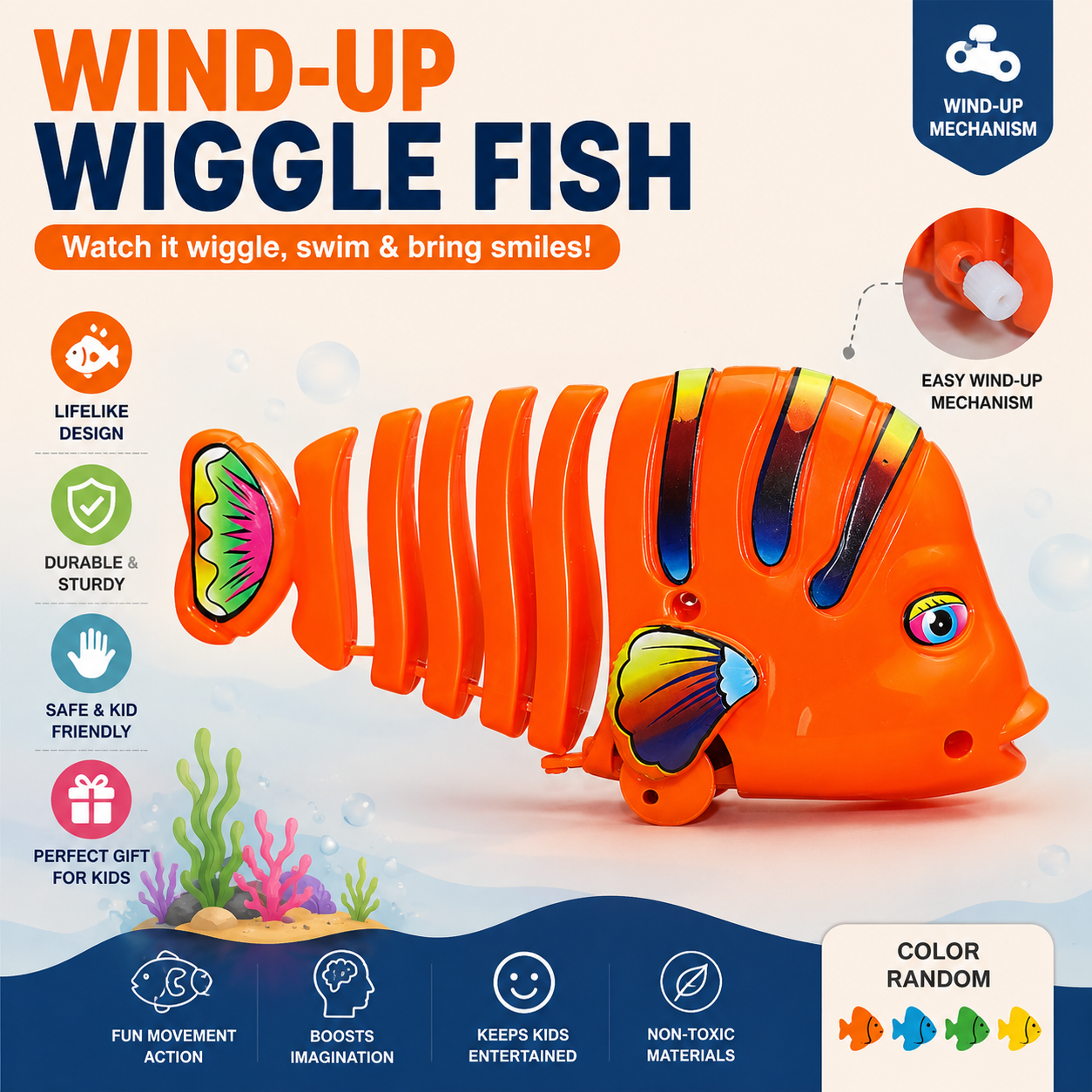 Plastic Wind-Up Wiggle Fish Toys