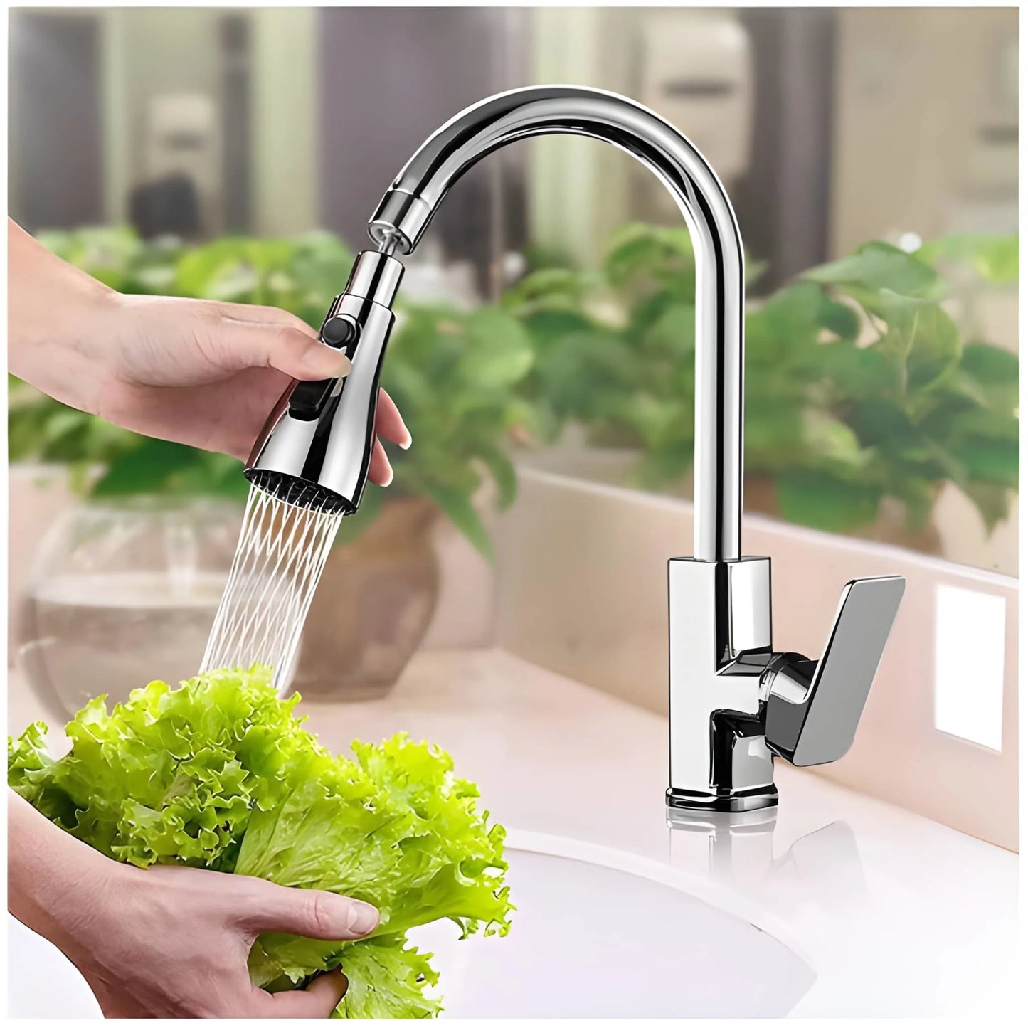3-Function Pull Down Kitchen Faucet – 360° Rotating Sink Sprayer Tap (1 Pc)