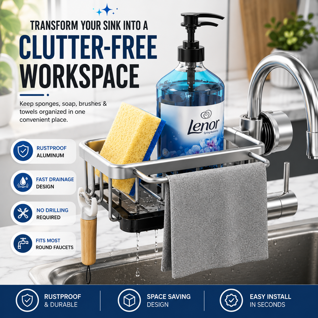 Kitchen Sink Faucet Organizer