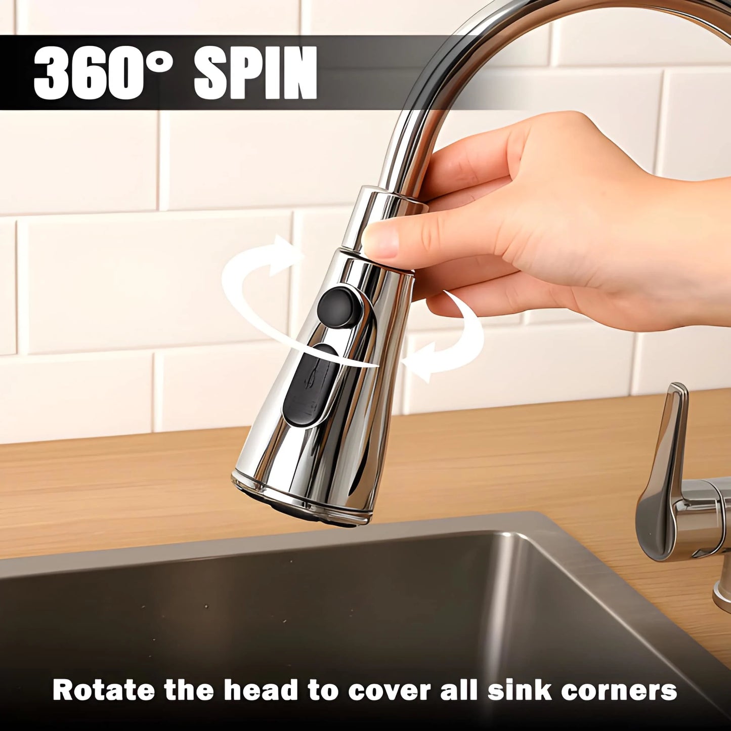 3-Function Pull Down Kitchen Faucet – 360° Rotating Sink Sprayer Tap (1 Pc)