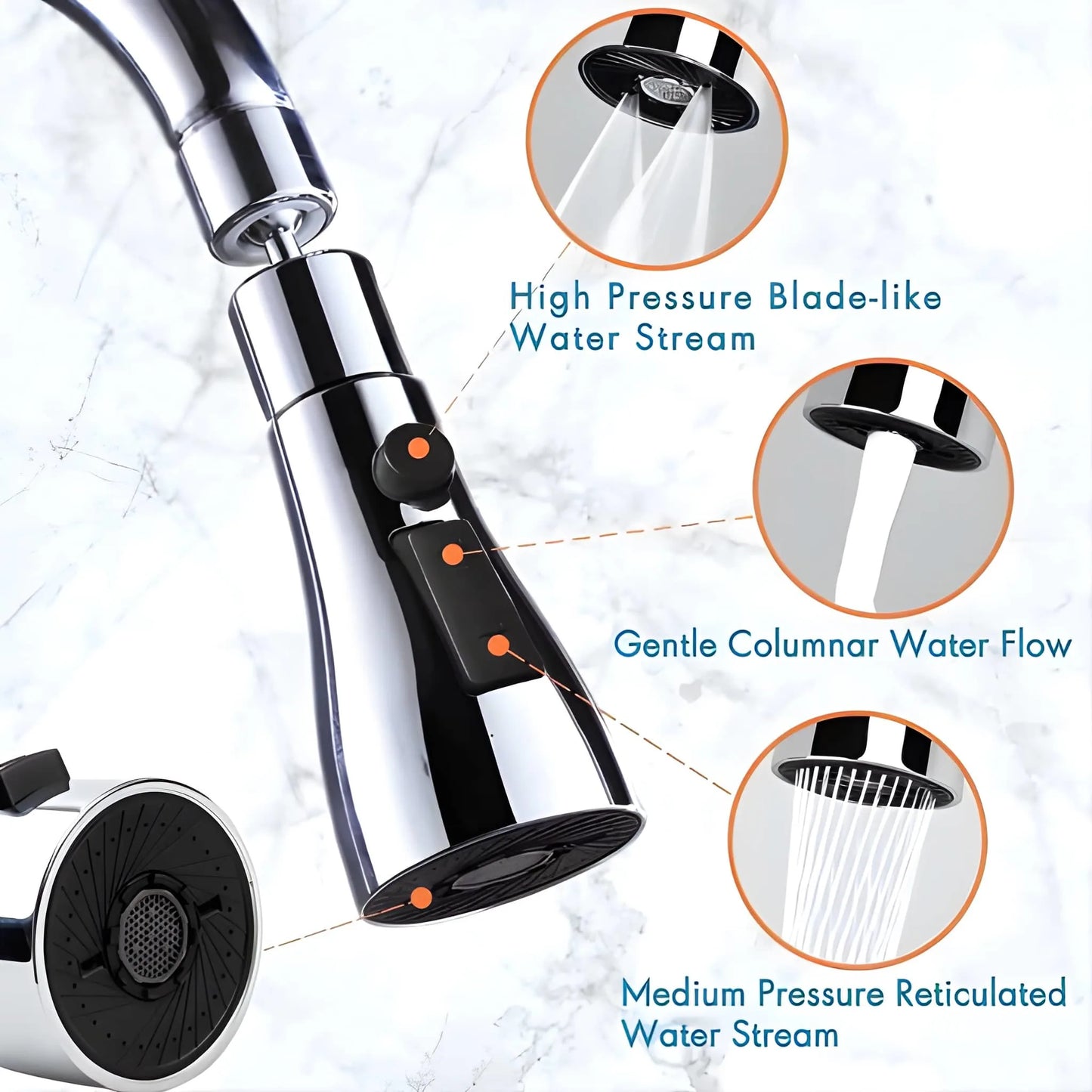 3-Function Pull Down Kitchen Faucet – 360° Rotating Sink Sprayer Tap (1 Pc)