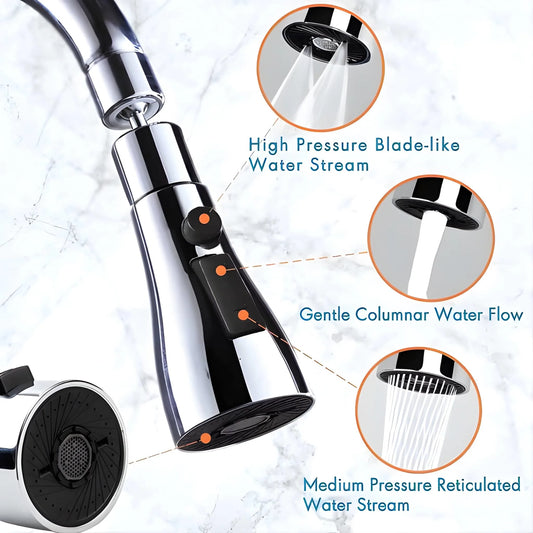 3-Function Pull Down Kitchen Faucet – 360° Rotating Sink Sprayer Tap (1 Pc)